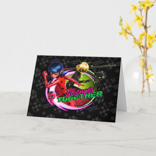 Carte Ladybug & Cat Noir | Ensemble plus fort (Fleur jaune)