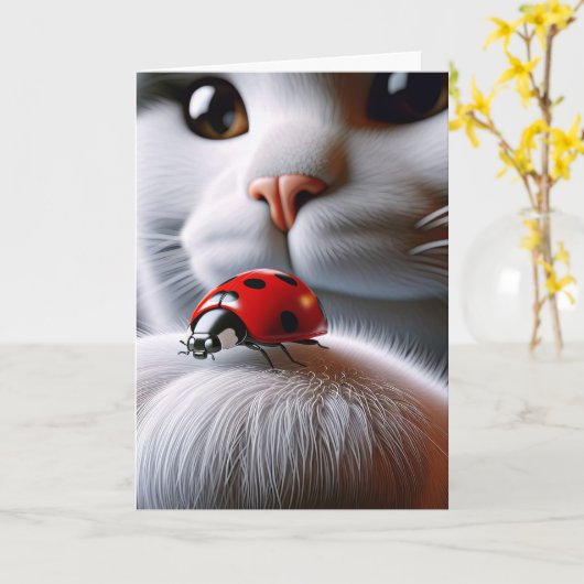 Carte Ladybug Et Chat Anniversaire (Fleur jaune)