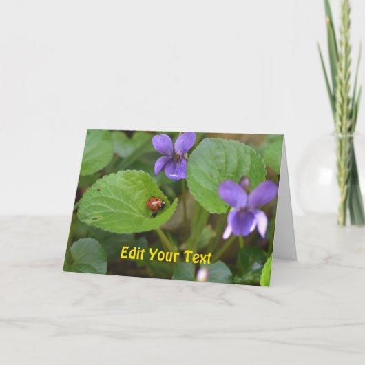 Carte Ladybug sur les fleurs de violet doux (Devant)