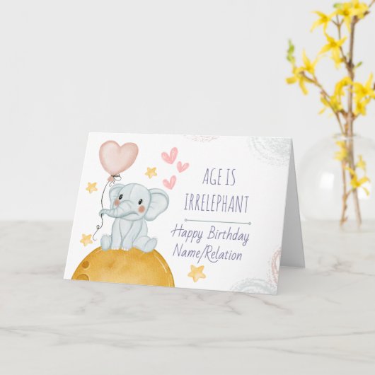 Carte L'âge est impeccable Eléphant mignon Anniversaire (Fleur jaune)