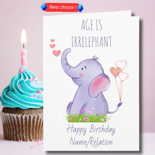 Carte L'âge est impeccable Eléphant mignon Anniversaire