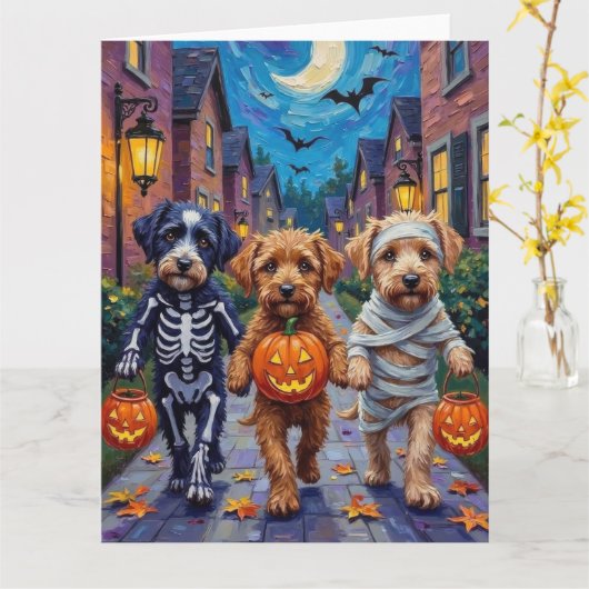 Carte Lagotto Romagnolo Trick-or-Treating Halloween (Fleur jaune)