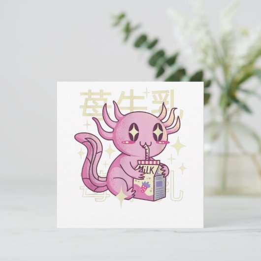 Carte Lait de fraise Axolotl Style japonais Kawai (Debout devant)
