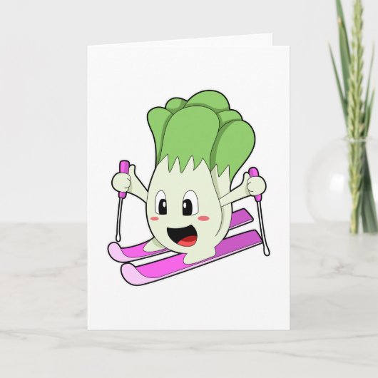 Carte Laitue en skieur avec ski (Devant)