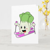 Carte Laitue en skieur avec ski (Fleur jaune)