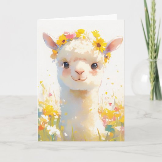 Carte L'Alpaca Couronné de Fleurs (Devant)