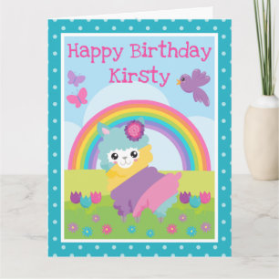 Carte Lama Arc-en-Ciel Floral de Printemps & Anniversair