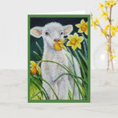 Carte Lamb bébé et jonquilles de printemps Aquarelle Art (Fleur jaune)