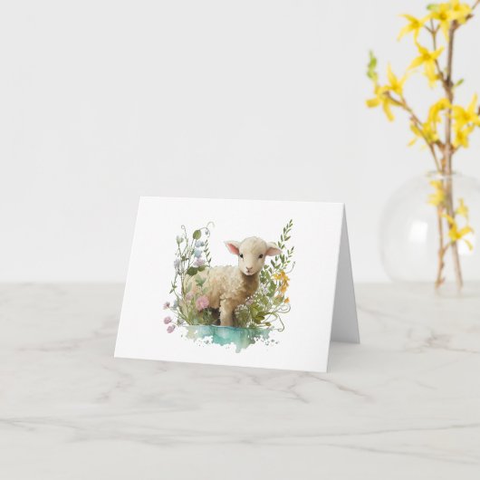 Carte Lambe d'aquarelle douce avec Fleurs BLANC (Fleur jaune)