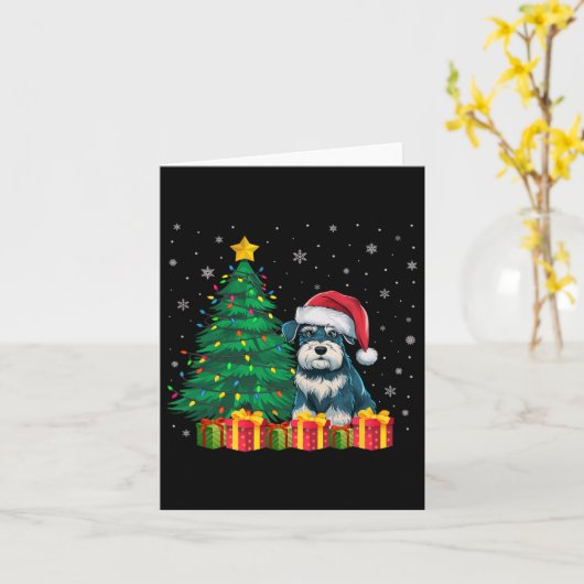 Carte Lampe de Noël de Schnauzer Santa Hat (Fleur jaune)