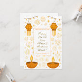 Carte Lampes Diwali élégantes et lanterne avec feux d'ar (Devant/Arrière en situation)