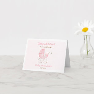 Carte Landau de bébé rose Nouveau bébé fille Félicitatio