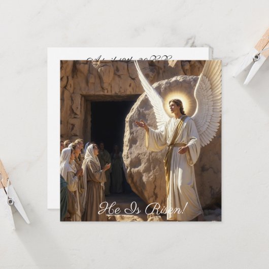 Carte L'ange annonce la Résurrection Salutations (Devant/Arrière en situation)
