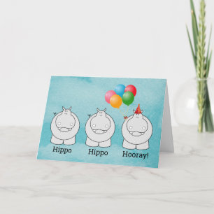 Carte L'anniversaire de l'hippo hippo de Cute