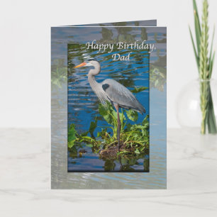 Carte L'anniversaire du papa, héron de grand bleu