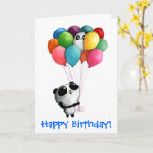 Carte L'anniversaire monte en ballon l'ours panda (Fleur jaune)
