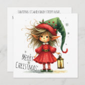 Carte Lantern Elf – Whimsical Christmas Holiday Card (Devant / Derrière)