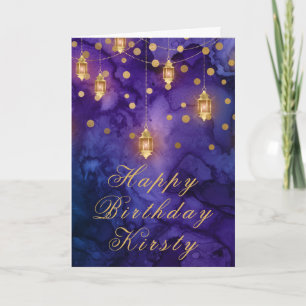 Carte Lanterne de Fée Mystique Violet Bleu Bokeh Anniver