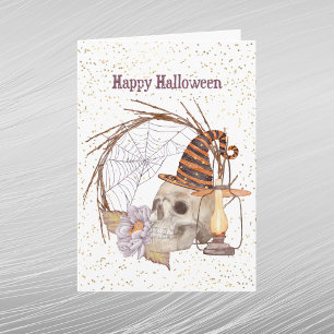 Carte Lanterne florale de squelette d'Halloween
