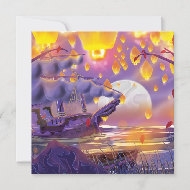 Carte Lanternes chinoises au bord d'une rivière lune (Devant)