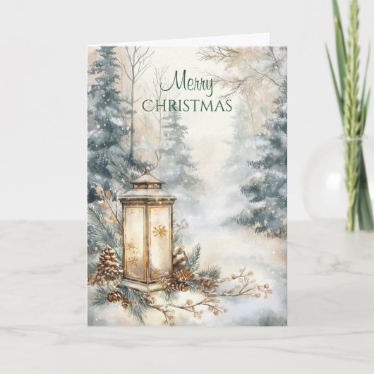 Carte Lanturne de Noël Rustique Forêt (Devant)