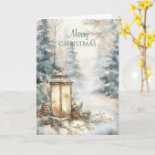 Carte Lanturne de Noël Rustique Forêt (Fleur jaune)