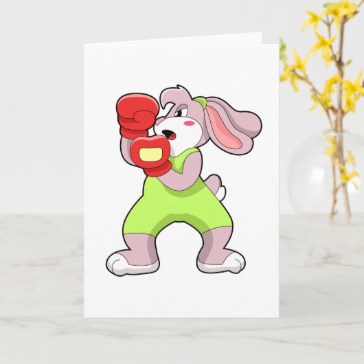Carte Lapin à la boxe avec gants de boxe (Fleur jaune)