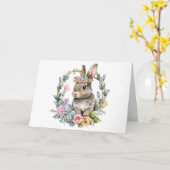 Carte Lapin à l'aquarelle avec couronne de fleurs (Fleur jaune)