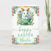 Carte Lapin à l'aquarelle Fleurs de printemps Joyeuses P (Devant)
