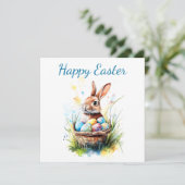 Carte Lapin à l'aquarelle & Panier de Pâques (Debout devant)