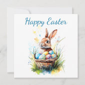Carte Lapin à l'aquarelle & Panier de Pâques (Devant)