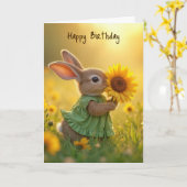 Carte Lapin Anniversaire Couper un Tournesol Jaune (Fleur jaune)