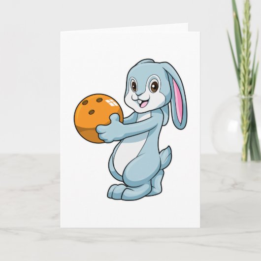 Carte Lapin au bowling avec boule de bowling (Devant)