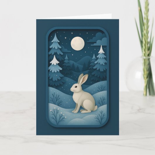 Carte Lapin au Clair de Lune dans une Forêt Enneigée (Devant)