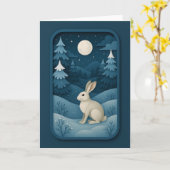 Carte Lapin au Clair de Lune dans une Forêt Enneigée (Fleur jaune)