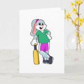 Carte Lapin au cricket avec batte de cricket (Fleur jaune)