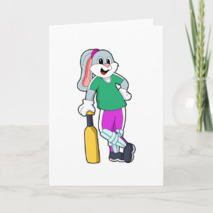 Carte Lapin au cricket avec batte de cricket