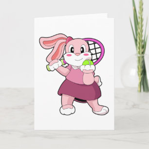 Carte Lapin au Tennis avec raquette de tennis