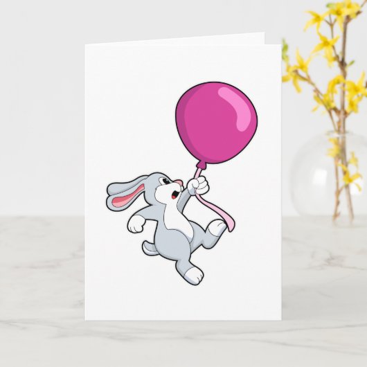Carte Lapin avec ballon (Fleur jaune)