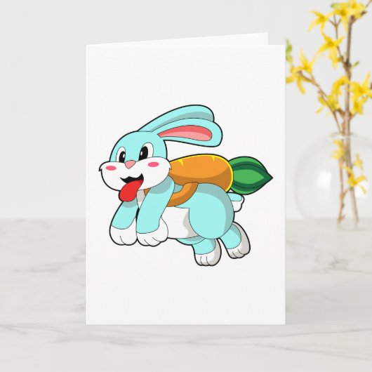 Carte Lapin avec carotte comme fusée (Fleur jaune)