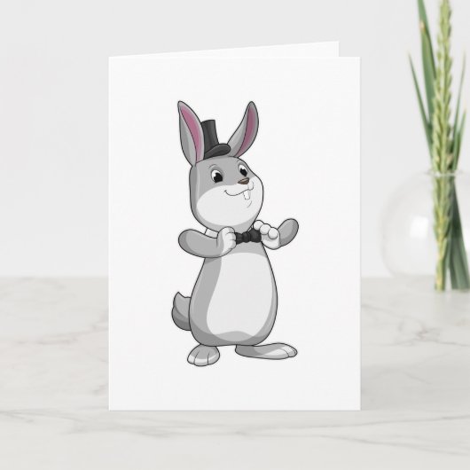 Carte Lapin avec chapeau haut-de-forme et noeud papillon (Devant)