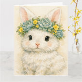 Carte Lapin avec couronne florale (Fleur jaune)