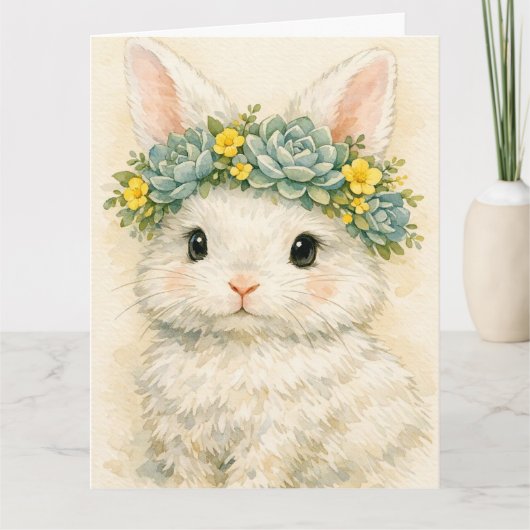 Carte Lapin avec couronne florale (Devant)