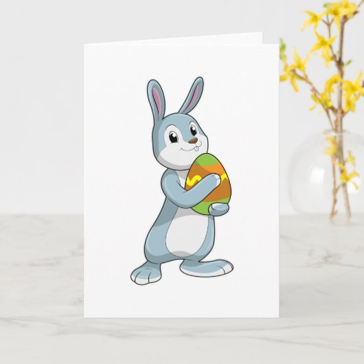 Carte Lapin avec oeuf (Fleur jaune)