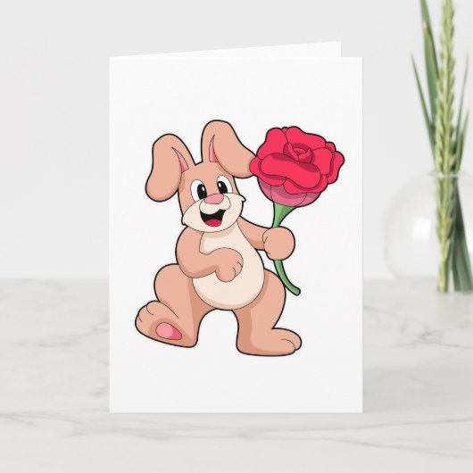 Carte Lapin avec rose rouge (Devant)