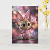 Carte Lapin bébé adorable en sweat à capuche rose Encour (Fleur jaune)
