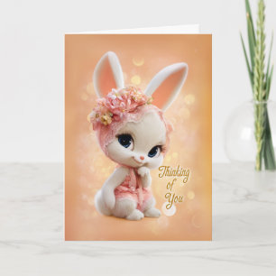 Carte Lapin bébé bonnet floral pêche Pensant à vous