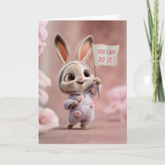 Carte Lapin bébé en combinaison violette avec encouragem (Devant)