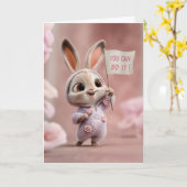 Carte Lapin bébé en combinaison violette avec encouragem (Fleur jaune)