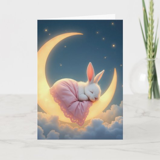 Carte Lapin Bébé Sur un Croissant de Lune (Devant)